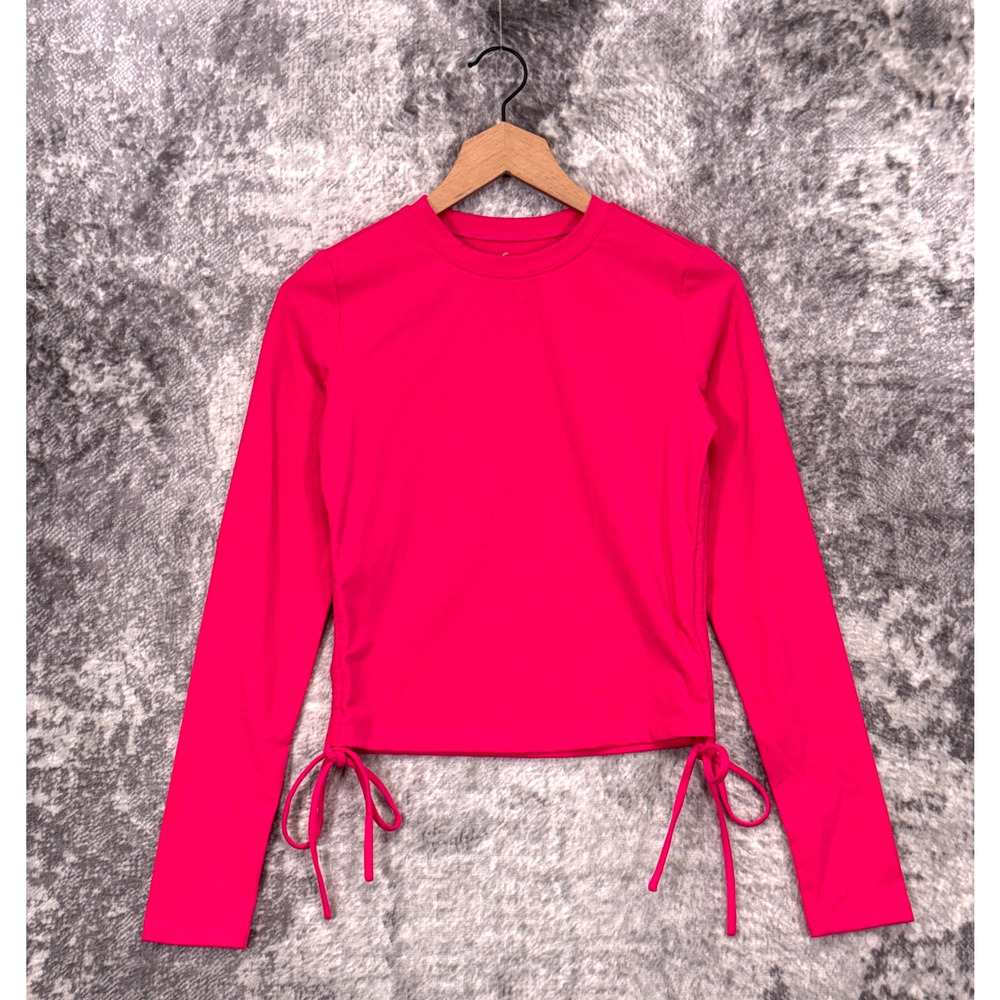 Fanka Beyond Nude Top Medium Womens Pink Long Sleeve Side Tie Shirt